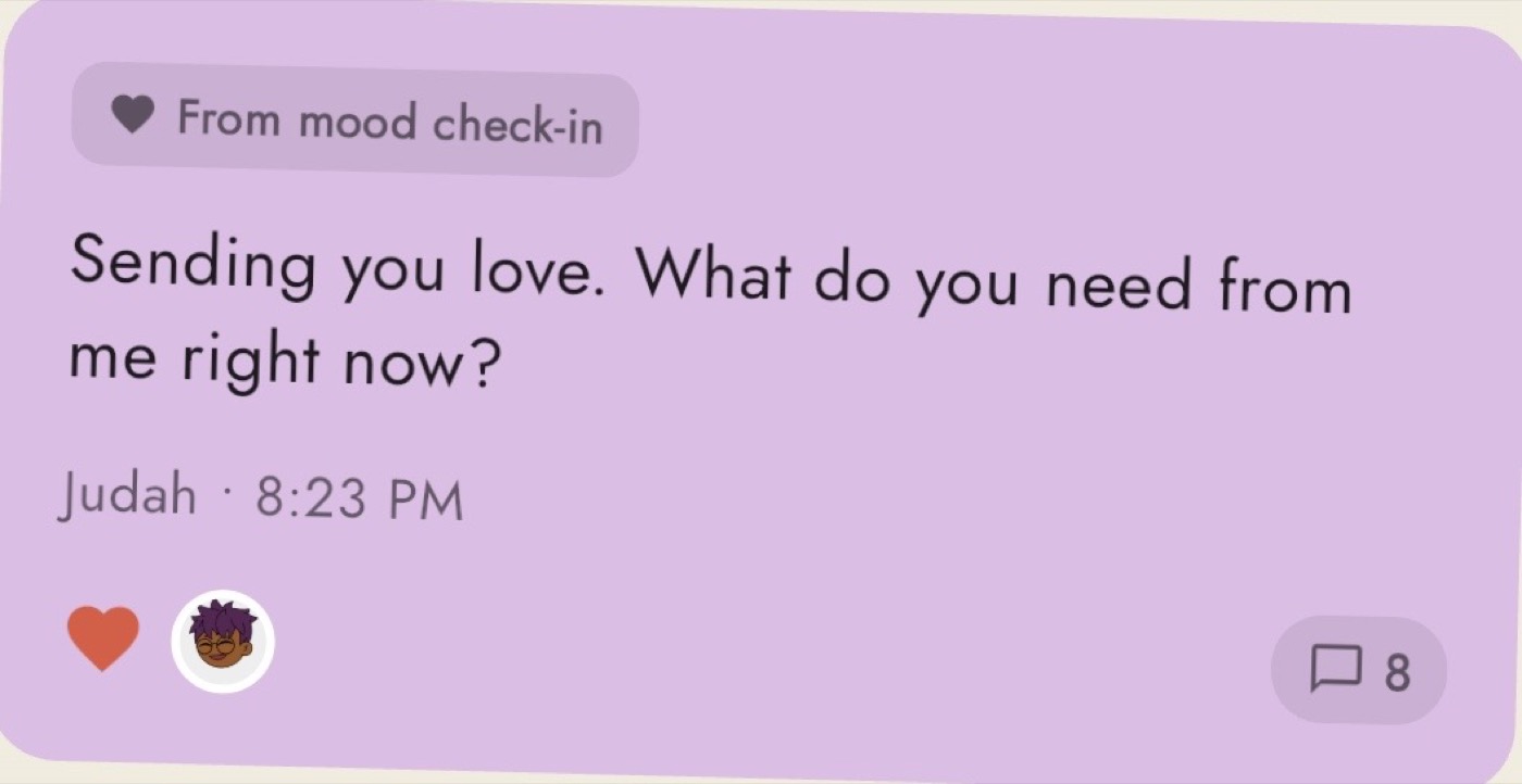 A purple Twain love note sending love and support
